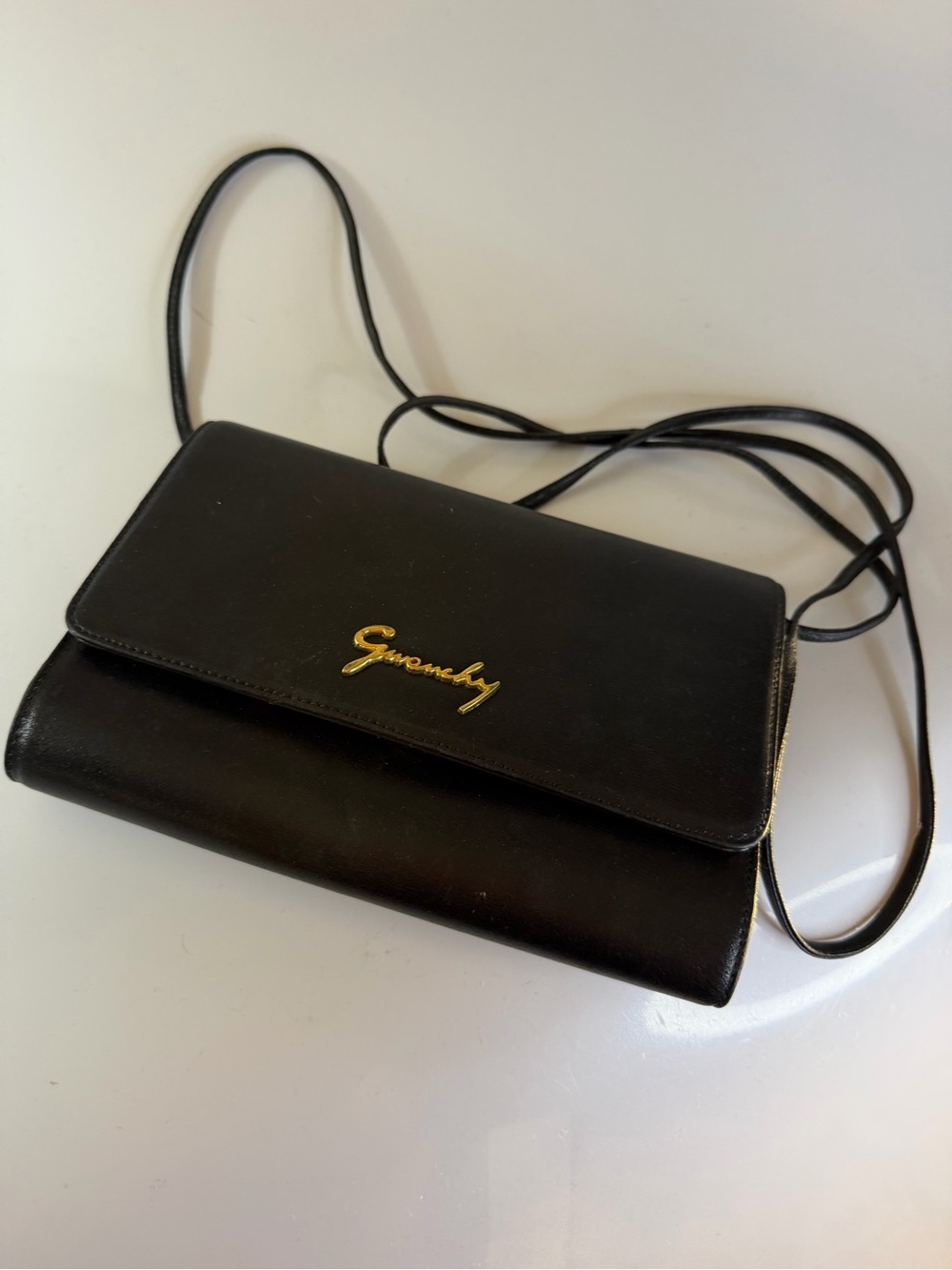 Vintage Givenchy Black Leather Clutch/Crossbody Bag